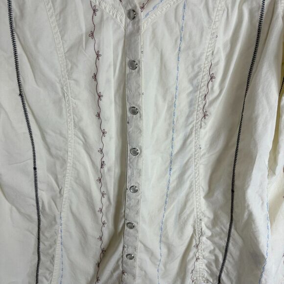 Natural Reflections Top Womens L Floral Stripe Pearl Snap Western Cowgirl Blouse - Picture 6 of 13